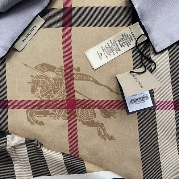 Burberry Scarf Beige Check Gray Border Silk Wrap - Picture 8 of 13